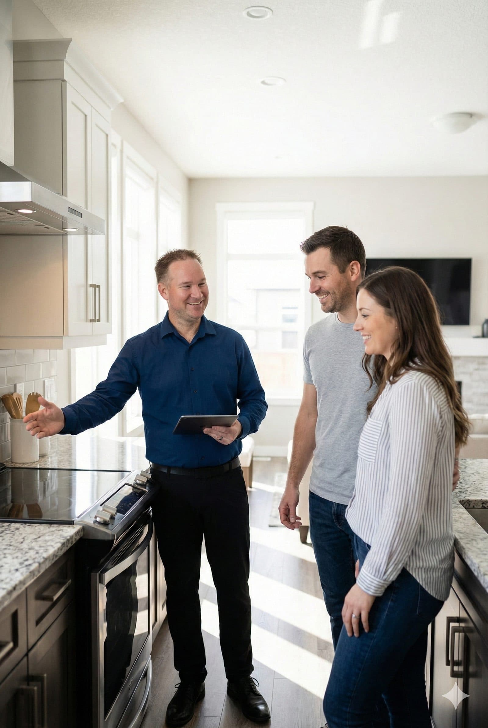 Dave Maund walking sellers through a bright kitchen
